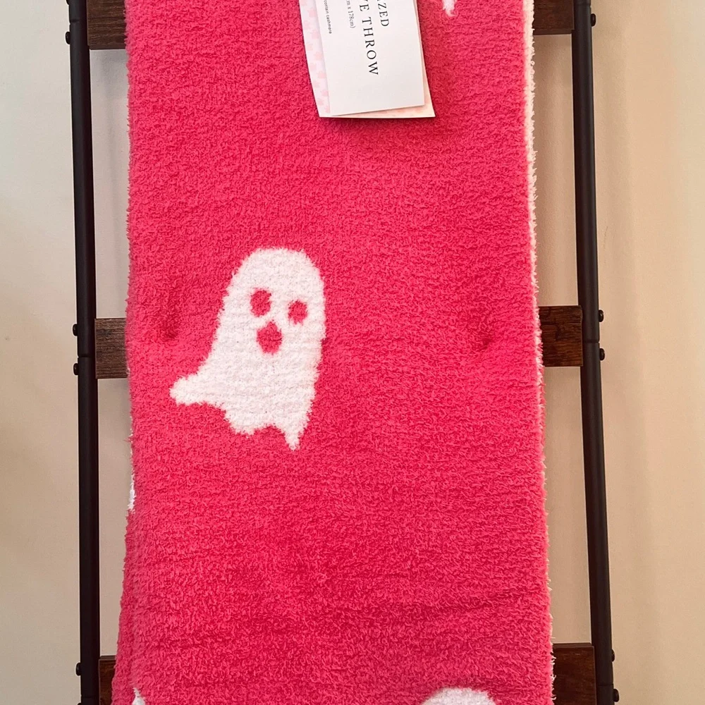 Cupcakes and Cashmere Halloween Pink Ghost Blanket Throw